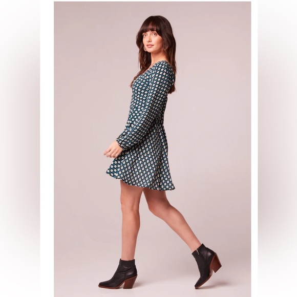 Band of the Free Genevieve Teal Diamond Long Slv Mini Dress Sz SM $119 RetailNWT - Picture 4 of 10